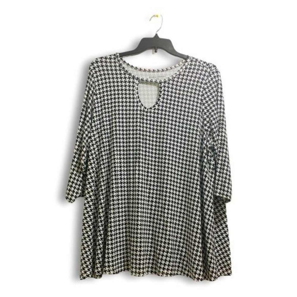 Jessica London Plus Size Black White Geometic Top 3/4 Sleeve Size 18/20